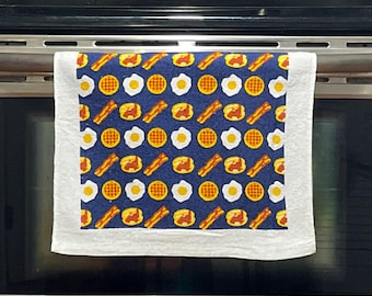 Paño de cocina con estampado de tocino y huevos, paño de té floral, regalo para inauguración de casa