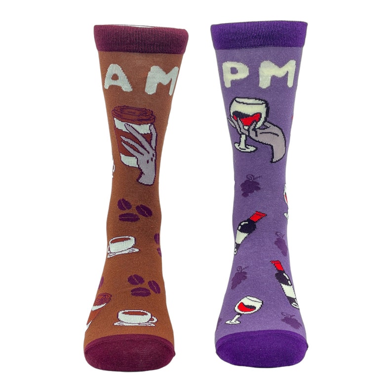 AM Coffee PM Wine, Wine Socks, Wine Lover Gifts, Womens Novelty Socks, Funny Socks Women, Wine Socks For Women, Coffee Lover Socks image 2