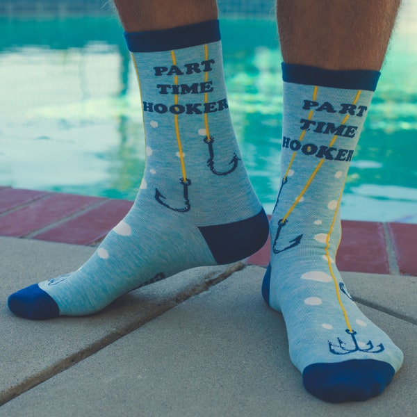 Funny Dad Socks, Part Time Hooker Socks, Funky Fishing Socks, Fisherman Gifts Under 15, Dad Socks, Inappropriate Socks, Compression Socks