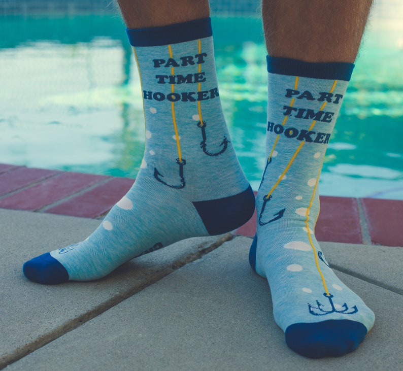 Funny Dad Socks, Part Time Hooker Socks, Funky Fishing Socks, Fisherman Gifts Under 15, Dad Socks, Inappropriate Socks, Compression Socks image 1