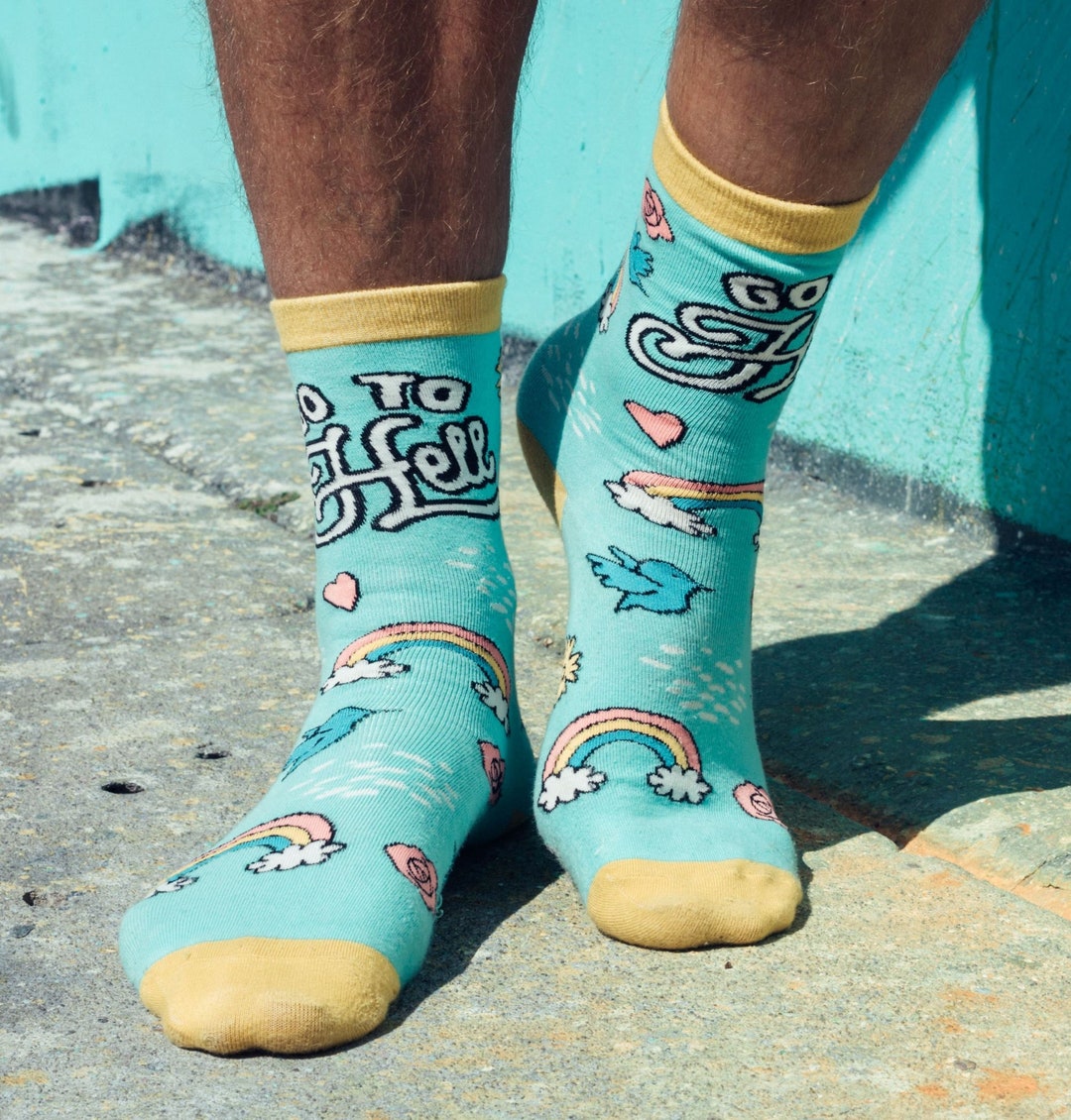 Go to Hell Socks, Womens Floral Socks, Cute Womens Socks, Rainbow Socks