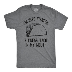 Funny Fitness Taco T-Shirt, Mens Foodie Tee Dark Grey