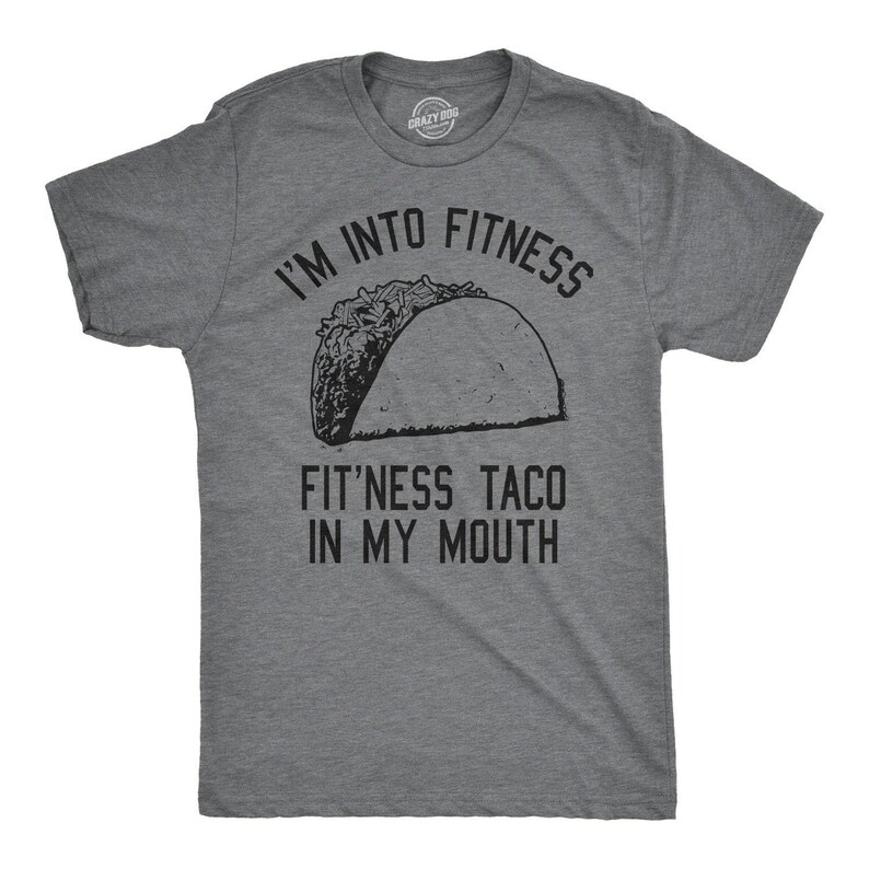 Funny Fitness Taco T-Shirt, Mens Foodie Tee Dark Grey