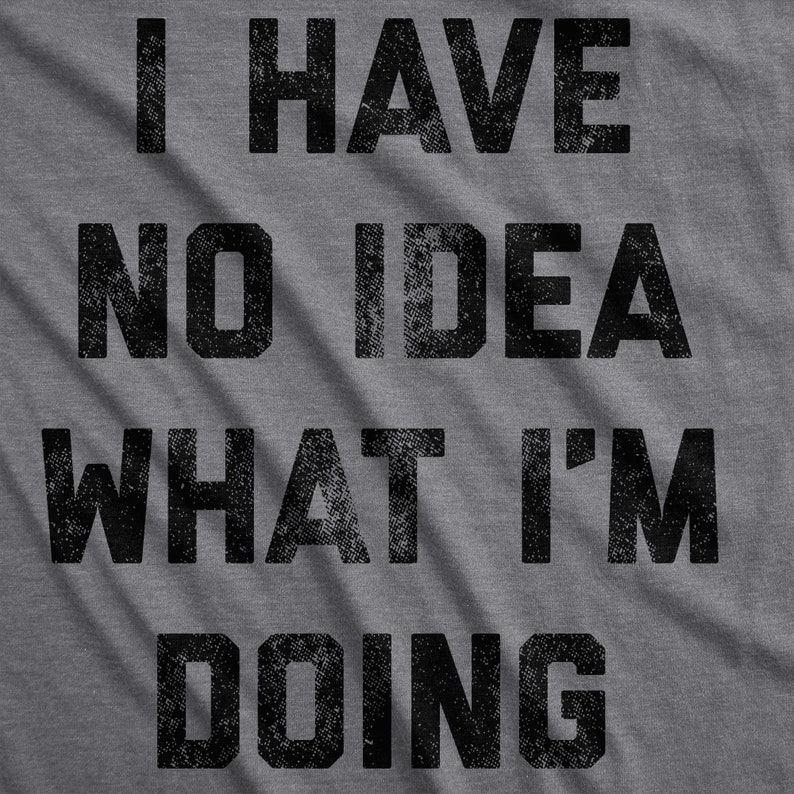 May include: A gray t-shirt with black text that reads "I have no idea what I'm doing".