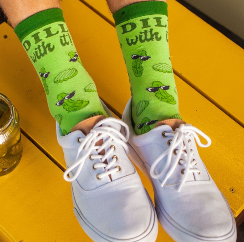 Dill With It Pickle Socks Funny Womens Mens Socks Youth image 1