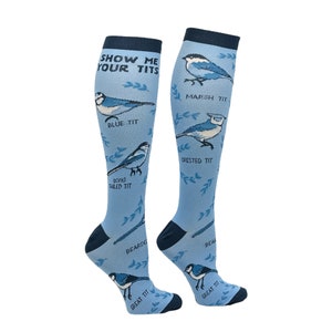 Birdwatching Socks: Titmouse Variety, Funky Embroidered Socks Compression Socks US adult sock