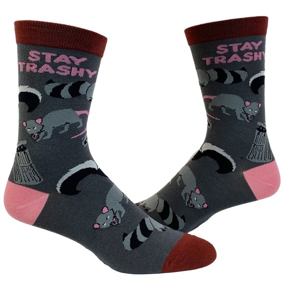 Stay Trashy, Raccoon Socks, Opossum Socks, Funny Animal Socks, Funny Women's Socks, Funny Socks, Funky Opossum Socks, Trashy Socks Il_570xn