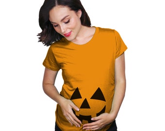 Orange Halloween Maternity Shirt, Pumpkin Face Maternity Shirt, Halloween Pregnant Gift, Halloween Costume Pregnant, Pumpkin Pregnancy