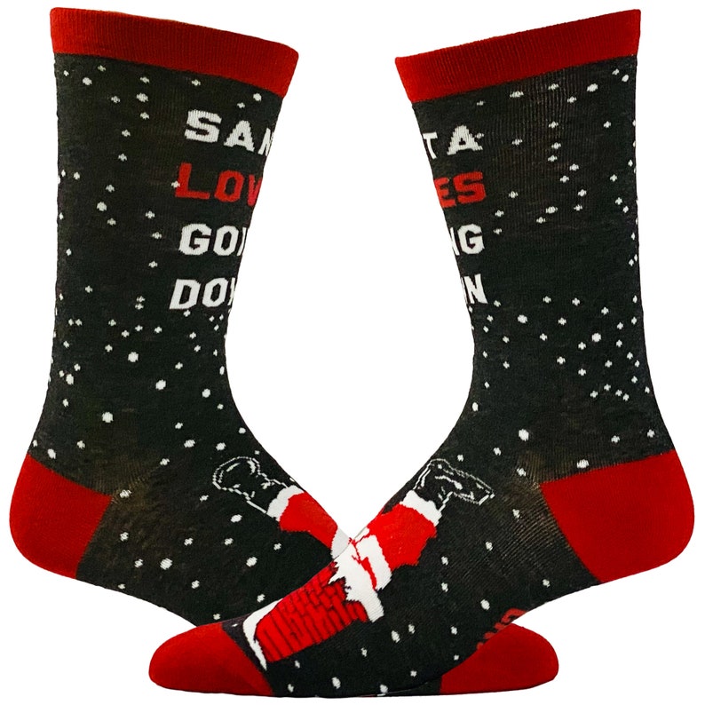 Christmas Socks, Adult Christmas Humor Socks, Men's Socks, Santa Loves Going Down, Funny Socks, Festive Socks, Christmas Gift, Santa Socks image 3