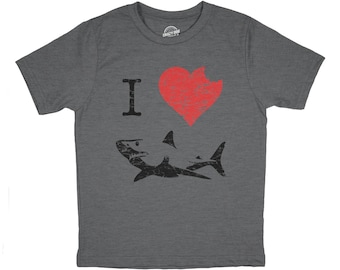 Youth I Love Sharks Shirt, Shark Bite Shirt, Shark Lover Gift, Shark Graphic Tee, Shark Print Top Kids, Funny Shark Gifts, Big Fish Shirt