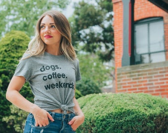 Camiseta divertida con perros para fines de semana de café, regalo para amantes de los perros