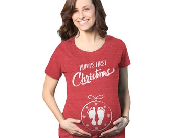 Bump's 1st Christmas Maternity Shirt, ORNAMENT, ChristmasPregnancy T Shirt, Gift For New Moms, Christmas STRETCHY Shirt,New Mom Shirts, Xmas