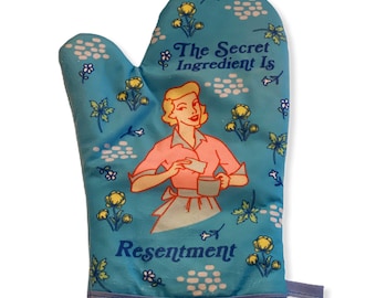 Secret Ingredient Resentment Oven Mitt, Housewarming Gift, Pot Holder, Christmas Gift, Hostess Gift, Funny Oven Mitts, Vintage Lady