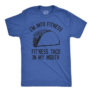 Funny Fitness Taco T-Shirt, Mens Foodie Tee Heather Royal