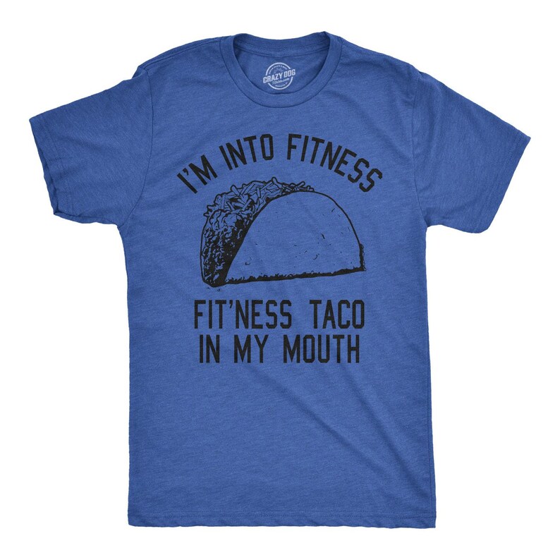 Funny Fitness Taco T-Shirt, Mens Foodie Tee Heather Royal