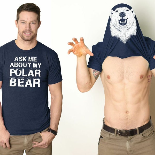 Polar Bear Shirt, Flip Shirt Men, Polar Bear Face Tee, Funny Surprise Shirt, Christmas Shirt Funny, Arctic Theme, Novelty T Shirts Men