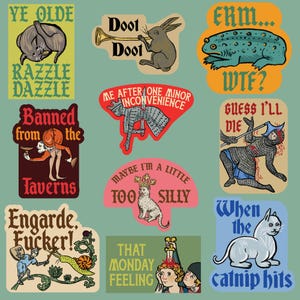 Pack of 10 Funny Ye Ole Medieval Knight Stickers - Unique Gifts
