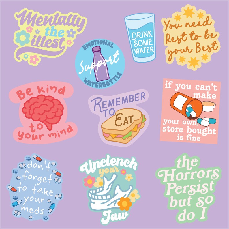 Mental Health Sticker Pack - Self Care, Medication Reminder Decals - Etsy