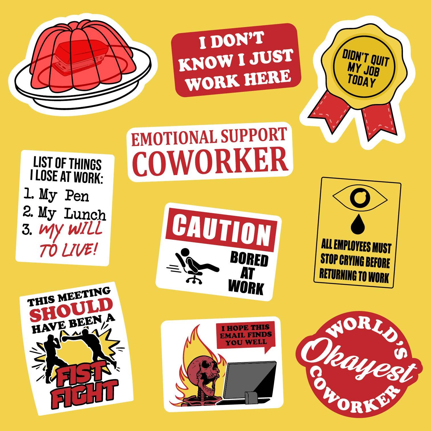 Funny Office Stickers: "just Work Here" Decals - Set of 10 - Etsy