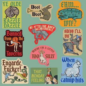 Pack of 10 Funny Ye Ole Medieval Knight Stickers - Unique Gifts