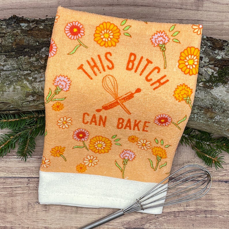 Funny Oven Mitt, This Bitch Can Bake, Hostess Gift Tea Towel