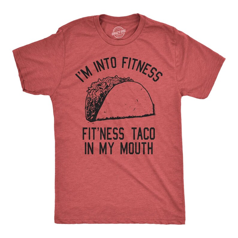 Funny Fitness Taco T-Shirt, Mens Foodie Tee Heather Red