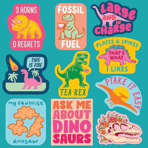 Jurassic Adventure Pack - 10 Dino-Aufkleber, T-Rex-Aufkleber, Triceratops-Nuggets, extragroße Aufkleber für Erwachsene und Kinder, lustige Tieraufkleber
