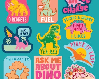 Paquete de pegatinas de dinosaurios: calcomanías de T-Rex y Triceratops jurásicos