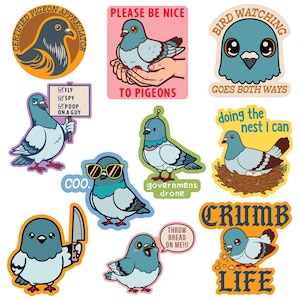 Cartoon Pigeon Stickers, Bird Watching Laptop Decals, Funny Pigeon Sticker Pack, Water Bottle Decal, Bird Lover Stocking Stuffer image 3