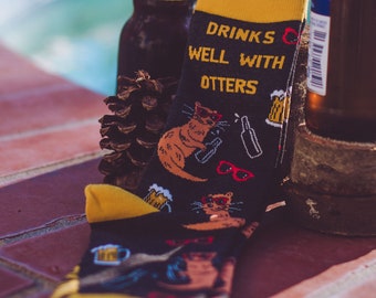 Drinks Well With Otters, Otter Socks, St Patricks Day Socks, Beer SOCKS, Funny Groomsmen Drinking Socks, Funky Socks, St Patty Socks