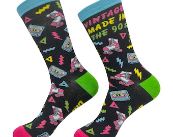 Vintage 90s Socks, Retro Neon Pattern, Funky Gift