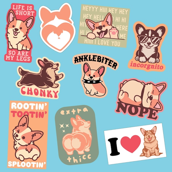 Funny Corgi Butt Stickers: Corgi Lover Gift, Laptop Decals - Set of 10