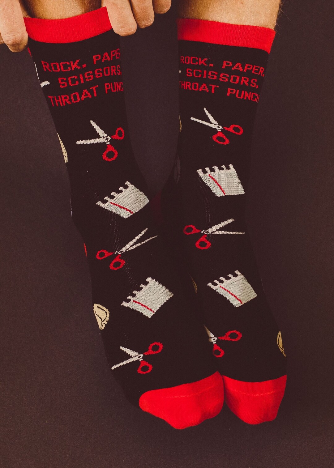 Funny Socks, Rude Socks, Rock Paper Scissors, Throat Punch Socks