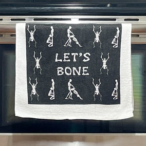 Let&#39;s Bone Towel, Tea Towels, Skeleton Towels, Housewarming Gift, Halloween Gift, Hostess Gift, Funny Towels, Halloween Towel, Offensive