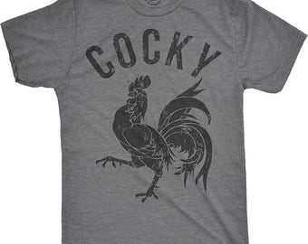 Mens Cocky Rooster T-Shirt, Funny Bird Tee