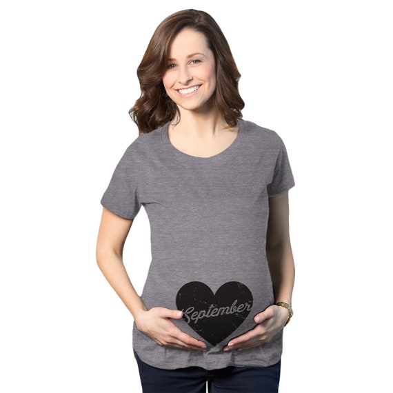 Due In September Maternity Shirts, Stretchy Heart Month Pregnancy Shirt, Cool Autumn Pregnant Shirt, Expecting Baby Bump Announcement Shirt Il_570xn
