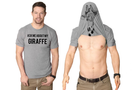 Surprise Shirt, Giraffe Shirt, Ask Me About My Giraffe, Mens Funny T Shirt, Mens Cool Shirt, Giraffe Flip Shirt, Funny Shirts Il_570xn