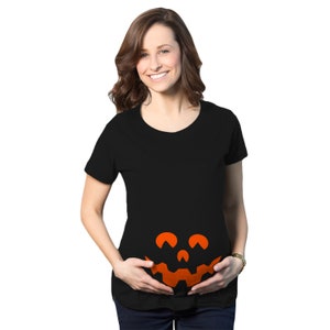 Cartoon Eyes Pumpkin Halloween Maternity Shirt, Pumpkin Face Maternity Shirt, Halloween Costume Pregnant, Pumpkin Pregnancy, Halloween