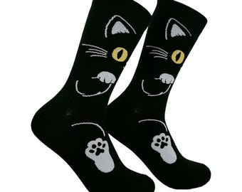 Black Cat Socks: Embroidered Cotton Blend Novelty Socks