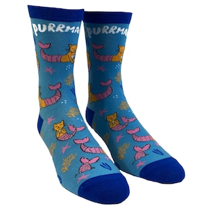 Purrmaid Socks, Cat Socks, Cat Lover Gifts, Womens Novelty Socks, Cool Womens Socks, Funny Socks Women, Mermaid Socks