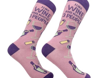 Wine Socks, I Like Wine And Maybe 3 People Socks, Wine Lover Gifts, Womens Novelty Socks, Funny Socks Women, Wine Socks For Women