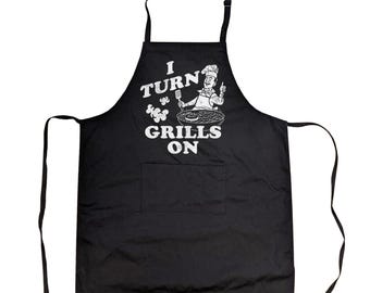 Delantal para barbacoa "I Turn On Grills", regalo divertido para el Día del Padre