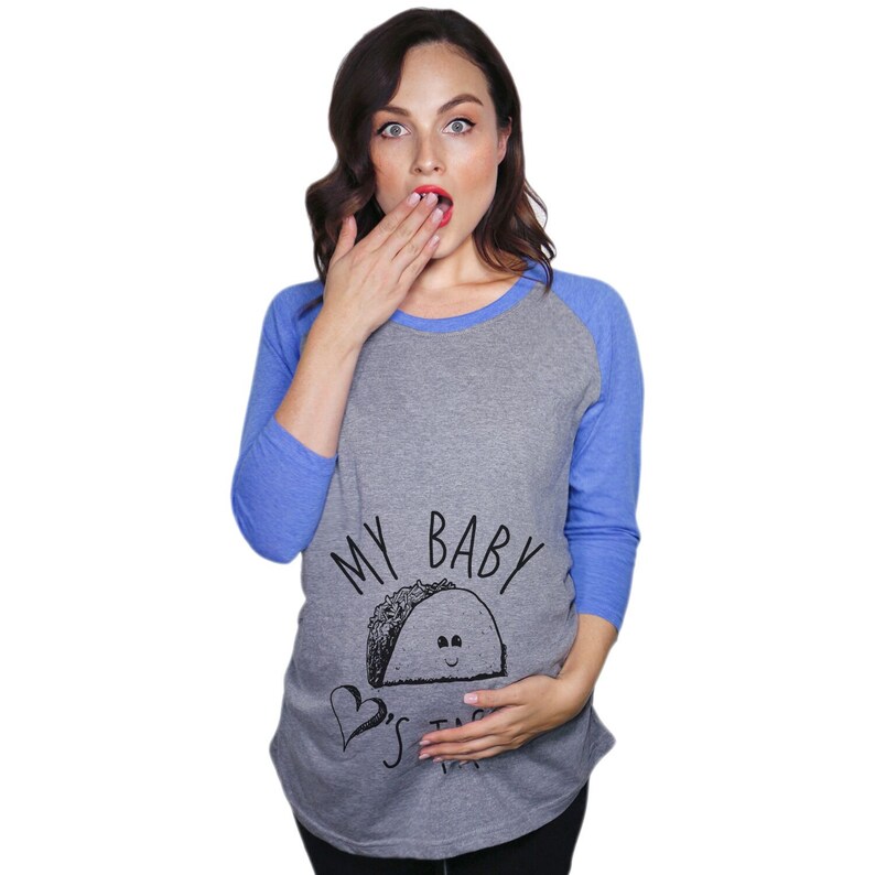 My Baby Loves Tacos Maternity Raglan, Funny Maternity Raglan, Funny Pregnant Shirt, Baby Announcement Shirt, Pregnancy Shirt Gray/Blue