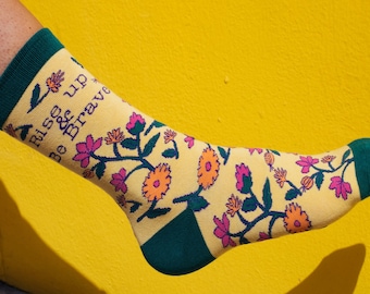 Rise Up And Be Brave Socks, Womens Floral Socks, Cute Womens Socks,  Novelty Socks, Strong Socks, Cute Socks , Funny Socks Women