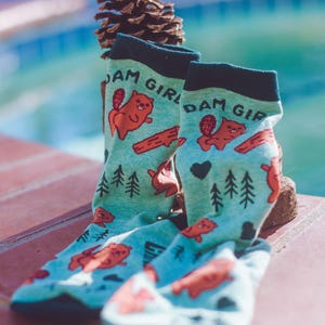 Dam Girl Beaver Socks, grappige dierensokken voor vrouwen, cadeaus voor haar, cadeau voor dierenliefhebbers, leuke en originele crew socks