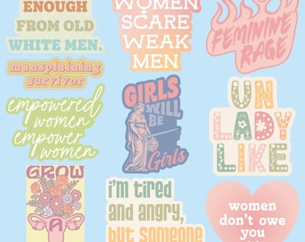 10 pegatinas empoderadoras con el lema "Girl Power" - Colección "Fierce Feminine Rage" (Feroz Femenina Intensa)