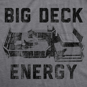 May include: A black and white graphic design of a large deck with a pool and the text "BIG DECK ENERGY".