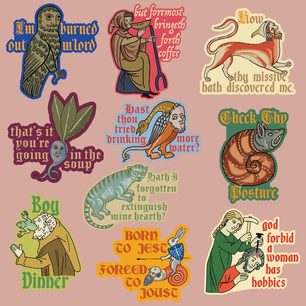 Pack of 10 Funny Ye Ole Medieval Knight Stickers - Unique Gifts