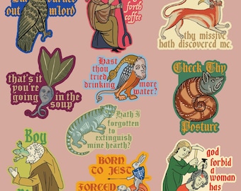 Pack of 10 Funny Ye Ole Medieval Knight Stickers - Unique Gifts