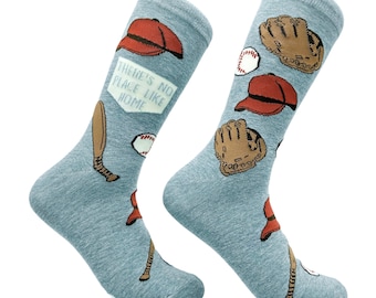 There's No Place Like Home, Baseball Socks, Fantasy Baseball Socks,Funny Dad Socks, Guys Gifts Under 20, Baseball Lover Gifts, Homerun Socks